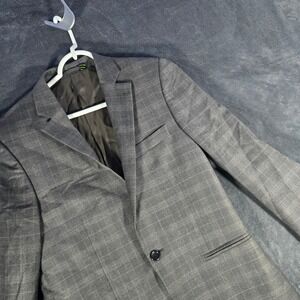 Topman Wool Blazer Gray Plaid Two Button Modern Fit Mens Size 36‎